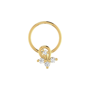 Women's 14K <b>Gold</b> Ethnic Piercing Jewelry Floral Curl Design <b>Nose</b> Pin with 0.055ct Natural Diamond - Product Image 1