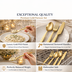 Premium 16-Piece Gold PVD Stainless Steel <b>Flatware</b> <b>Set</b> – Luxury Gold Cutlery <b>Set</b> - Product Image 2