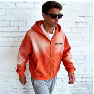 Sudadera con capucha para hombre, informal, estilo urbano, con cremallera, oversize, con bolsillos, personalizable, con estampado tie-dye naranja y blanco, de canalé, venta al por mayor de fábrica - Product Image 6