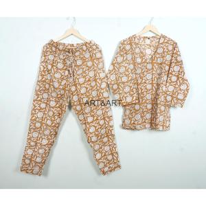 Conjunto de Pijama de Algodón 100% con Estampado Floral para Mujer, Manga Larga, Cuello en V, Cintura Elástica, Ropa de Dormir Informal de 2 Piezas para Verano - Product Image 5