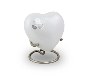 Silver Heart Shaped Pet Cremation <b>Urn</b> with Gold Paw Print Memorial Ashes Keepsake for Dogs & <b>Cats</b> pet funeral ashes <b>urn</b> - Product Image 3