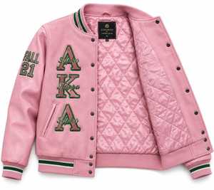 Chaqueta Varsity Corta Personalizada de Cuero AKA !908 para Mujer, con Bordado Rosa, Manga Larga, Corte Regular, Precio Económico - Product Image 3