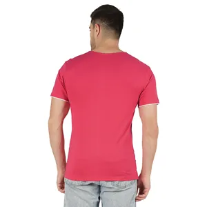 Men's <b>Pink</b> Short Sleeve T-Shirt Regular Fit Casual O-Neck 100% Cotton Solid Color Contrast Knitted Breathable 220g Everglide - Product Image 4