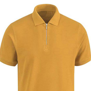 Polo en tricot uni pour homme, manches courtes, fermeture éclair, style décontracté, jaune moutarde - Product Image 3