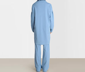 Ensemble de survêtements musulmans modestes en polyester uni pour femmes, manches longues, col à capuche, coupe régulière, décontracté pour l'hiver - Product Image 4