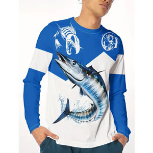 Camisa de pesca UPF 50 personalizada de la mejor calidad, camisa de pesca anti UV para hombre, camisa de poliéster tipo pullover, camisa para el sol en azul, verde y rojo. - Product Image 4