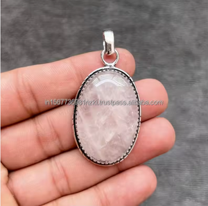 Colgante de cuarzo rosa, colgante de cojín de Plata de Ley 925, regalo para mujer, joyería hecha a mano, regalo de amor para esposa, piedra para mujer - Product Image 1