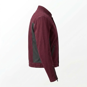 Chaqueta de motociclista para hombre de lona lavada color burdeos con paneles laterales personalizados con cremallera, estilo Cafe Racer, informal, para motociclistas. - Product Image 3