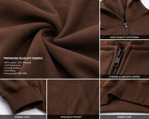 เสื้อฮู้ดบาลาคลาวาแบบซิปเต็มตัวสีน้ำตาลสำหรับผู้ชาย ผ้าฝ้ายฟลีซหนานุ่มทรงโอเวอร์ไซส์ พร้อมที่ปิดหน้า  รับผลิตแบบ OEM ODM - Product Image 5