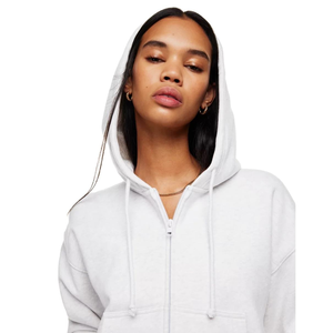Sudadera con capucha para mujer, con logo personalizado, de felpa francesa, estilo urbano, con forro antipilling, 100% algodón, blanca, corta, con cremallera completa. - Product Image 6