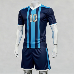 Uniforme de rugby sublimado con cuello en V y rayas azules para hombre, conjunto de manga corta que absorbe la humedad, número 10, talla regular para adulto - Product Image 1