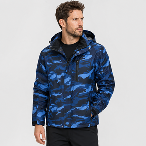 Custom Unisex <b>Waterproof</b> Blue <b>Camo</b> Stand Hooded <b>Jacket</b> High Street Style Heat Transfer Print Zip Front Nylon Outdoor Front Logo - Product Image 2