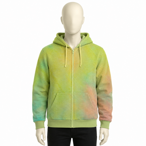 Sweat-shirt à capuche unisexe léger en polaire avec fermeture éclair et motif tie-dye pastel personnalisé - Product Image 1