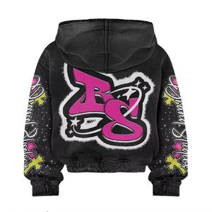 Ensemble de survêtements personnalisés pour enfants : sweat à capuche baggy et pantalon empilé, effet délavé, imprimé DTG, coupe courte et évasée pour garçons - Product Image 6