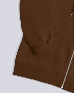 Ensemble de survêtement sportif marron à capuche pour femme avec bande latérale taille haute et poches, longueur genou, coupe régulière, en tricot Spandex/Coton - Product Image 3
