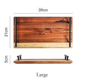 Plateau de service rectangulaire en bois artisanal moderne avec poignées noires pour la décoration, vente en gros - Product Image 4