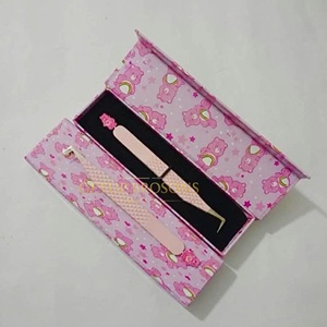 Eyelash Tweezers Stainless Steel Smooth Tip Precision Pink Bear Design Custom <b>Box</b> - Product Image 2