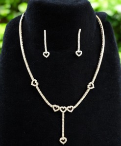 14K White Gold Heart Lariat <b>Necklace</b> Set | Luxury Double Row <b>Y</b>-<b>Necklace</b> with Dangling Heart Pendant Diamond Gift Strand Chain - Product Image 1