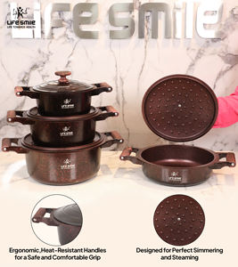 Ensemble de casseroles en granit de qualité supérieure antiadhésif avec poignées en bakélite résistantes à la chaleur, couvercles en métal économiseurs d'énergie et base compatible induction - Product Image 5