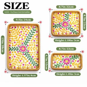 Elegante juego de bandejas de ratán con incrustaciones de nácar para frutas, fabricado en Vietnam, con diseño floral, para almacenamiento en el hogar y la cocina, venta al por mayor. - Product Image 1