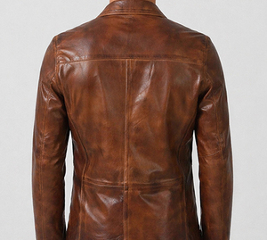 Icon by Gilani Blazer en cuir marron vintage pour homme avec col rabattu et fermeture boutonnée - Product Image 6
