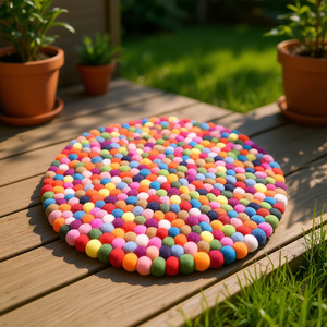 Tapis rond en feutre multicolore, élégant et durable, pour intérieur et extérieur - Product Image 3
