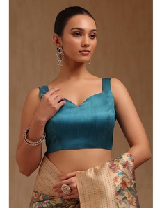 Sari KV para Mujer, Color Beige, Chanderi, con Estampado Floral Kalamkari y Blusa sin Coser - Product Image 3