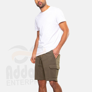 Pantalones Cortos Cargo para Hombre, 100% Algodón, Cintura Media, Cierre con Cordón, Color Sólido, Casual, Transpirable, Largo Bermuda, con Bolsillos - Product Image 2