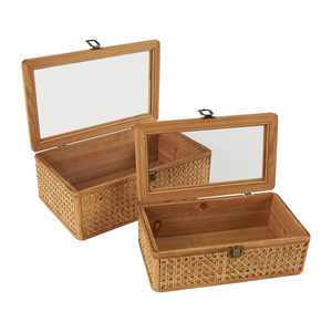 Hot Item Rattan Storage Box <b>With</b> Glass <b>Lid</b> Handmade Wicker Organizer Case <b>Decorative</b> Storage <b>Boxes</b> Natural Home Organizer - Product Image 6