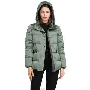 Veste matelassée verte à capuche, col montant, fermeture éclair, coupe-vent, légère, manteau d'hiver, style décontracté, coupe classique - Product Image 1