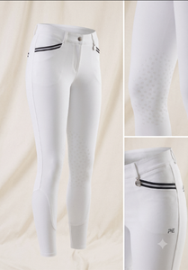 Pantalons d'équitation pour femmes à haute élasticité, blancs, respirants, avec patch en silicone aux genoux. - Product Image 2