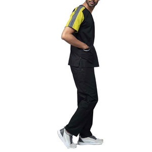 Blouse de laboratoire OEM pour hommes, noire et jaune, à manches courtes, en polyester tissé, uniforme d'hôpital pour usage médical - Product Image 4