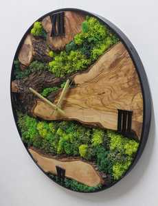 Rustic Forest Moss Wall <b>Clock</b> Handmade Wooden Nature Inspired Luxury Green Decor Artistic Modern 3D Antique Style Living Room - Product Image 2