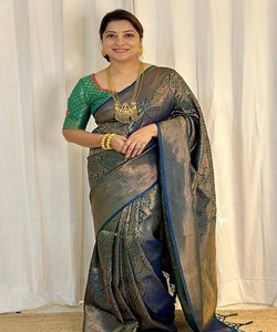 SAREE DE SEDA LICHI CON TRABAJO DE JACQUARD MÁS VENDIDO, BLUSA SIN COSTURA, PARA BODAS, PRECIO AL POR MAYOR, PRENDAS ÉTNICAS 84793 VERDE - Product Image 1