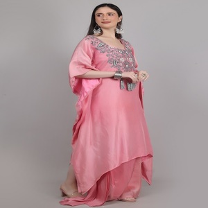 Premium Ethnic Fashion Wear Women’s <b>Set</b> Kaftan Dhoti Pink <b>colour</b> with Thread Beads Pearl & Sequence work - Product Image 2