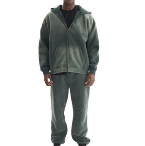 Oversized Drop Shoulder Acid Wash Joggers & Hoodie Tracksuits <b>Jogging</b> <b>Suit</b> Zipper Winter Outerwear Breathable Vintage Track <b>Suit</b> - Product Image 1