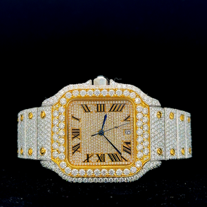 Reloj único de lujo con esfera romana, oro amarillo de dos tonos, diamantes de moissanita incrustados, movimiento automático, calidad premium. - Product Image 1