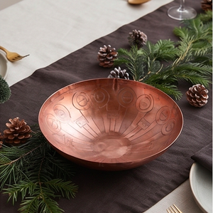Bol rond en cuivre sculpté à la main, design oriental, plat de service en métal pour la décoration de la maison et la présentation des aliments - Product Image 5