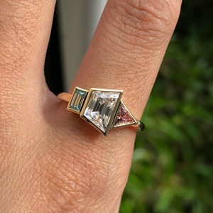 Cz White Trapezoid Cut Solitaire With Moissanite 3 <b>Stone</b> White Gold Engagement <b>Ring</b> 10K Solid Gold Bezel Set Wedding <b>Ring</b> - Product Image 2