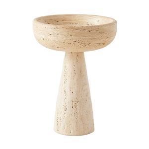 Handcrafted Travertine Pedestal Bowl Natural Stone Decorative Centerpiece Bowl for Dining <b>Table</b> <b>Console</b> Shelf Luxury Home Decor - Product Image 1