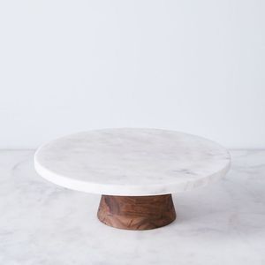 Modern Round Marble <b>Cake</b> <b>Stand</b> with Wood Base Handmade Dessert Display Pedestal Party Home hotel - Product Image 2