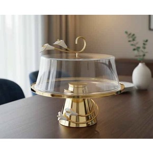 Supports à gâteaux en métal abordables avec couvercle en verre, qualité supérieure, présentoir rond pour desserts, fournitures pour gâteaux de mariage et d'anniversaire à domicile - Product Image 5