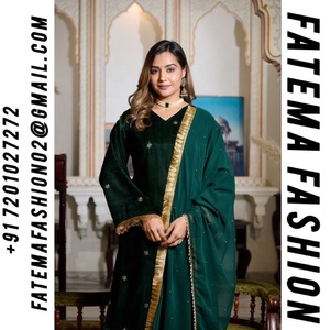 Femmes Allover Viscos Velours Jari Fils Brodé Butti Dentelle Demi Manches Fête Salwar Robe Indien Pakistanais Vêtements - Product Image 2