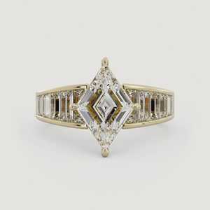 Anillo de compromiso de diamante cultivado en laboratorio con corte rombo, oro macizo auténtico de 14k y 18k, solitario de 3.00 quilates con engaste de canal y banda de boda tipo baguette para mujer - Product Image 1
