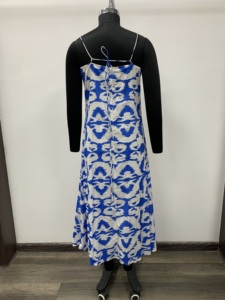 Strapless Blue <b>White</b> Printed Midi <b>Dress</b> Sheath Casual Summer Woven Sleeveless Straight Hem 100 Polyester - Product Image 2