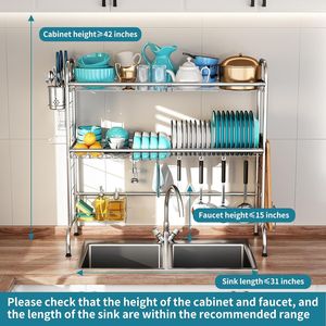 Escurridor de Platos Grande de 2 Niveles de Acero Inoxidable para Colocar Sobre el Fregadero con Soporte para Utensilios para la Encimera de la Cocina - Product Image 3