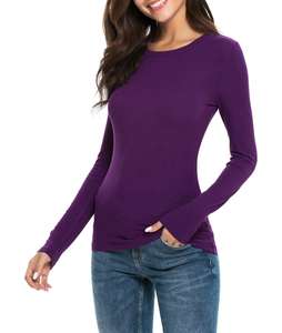 Camisetas de manga larga para mujer al por mayor, ajustadas, de cuello redondo, para primavera y otoño, camisetas básicas lisas - Product Image 6