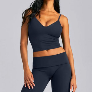 Nouveau design – Débardeur court moulant pour femme, col en V profond, haute élasticité, sans motif, vente en gros - Product Image 4