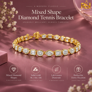 Bracelet tennis en diamants de laboratoire taille émeraude ovale marquise, maillons éternité de formes mélangées |   Or massif 9K 14K 18K Bijoux fins de luxe - Product Image 5