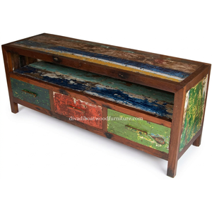 Sustainable Reclaimed Boat Wood TV <b>Cabinet</b> 3 Drawer Inside Model With Wood Handle Solid Wood <b>Rustic</b> Recycled Timber For Stand TV - Product Image 3